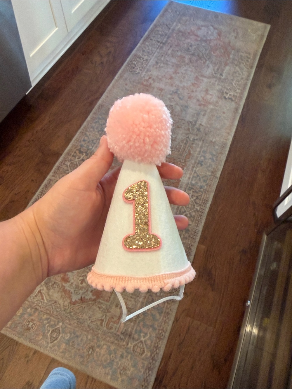 Amazon Pink and White First Birthday Pom-Pom Party Hat